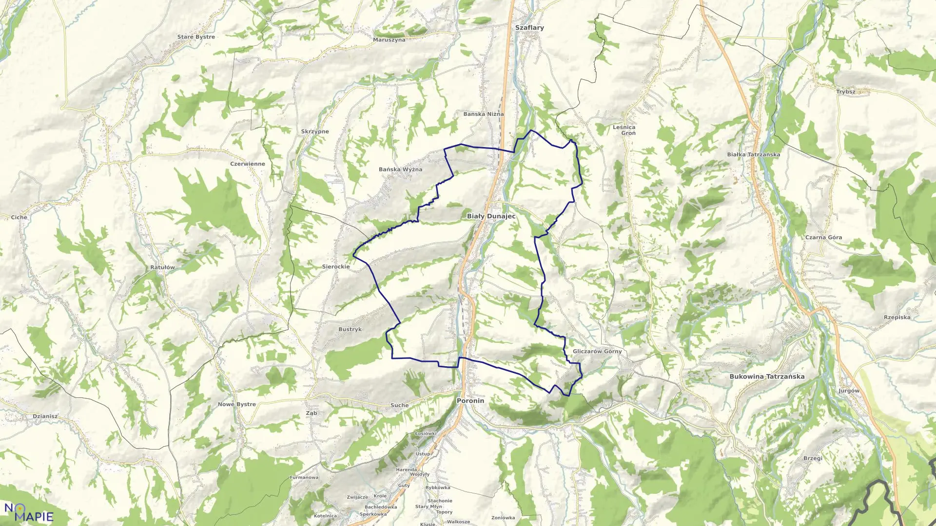 Mapa obrębu Biały Dunajec w gminie Biały Dunajec