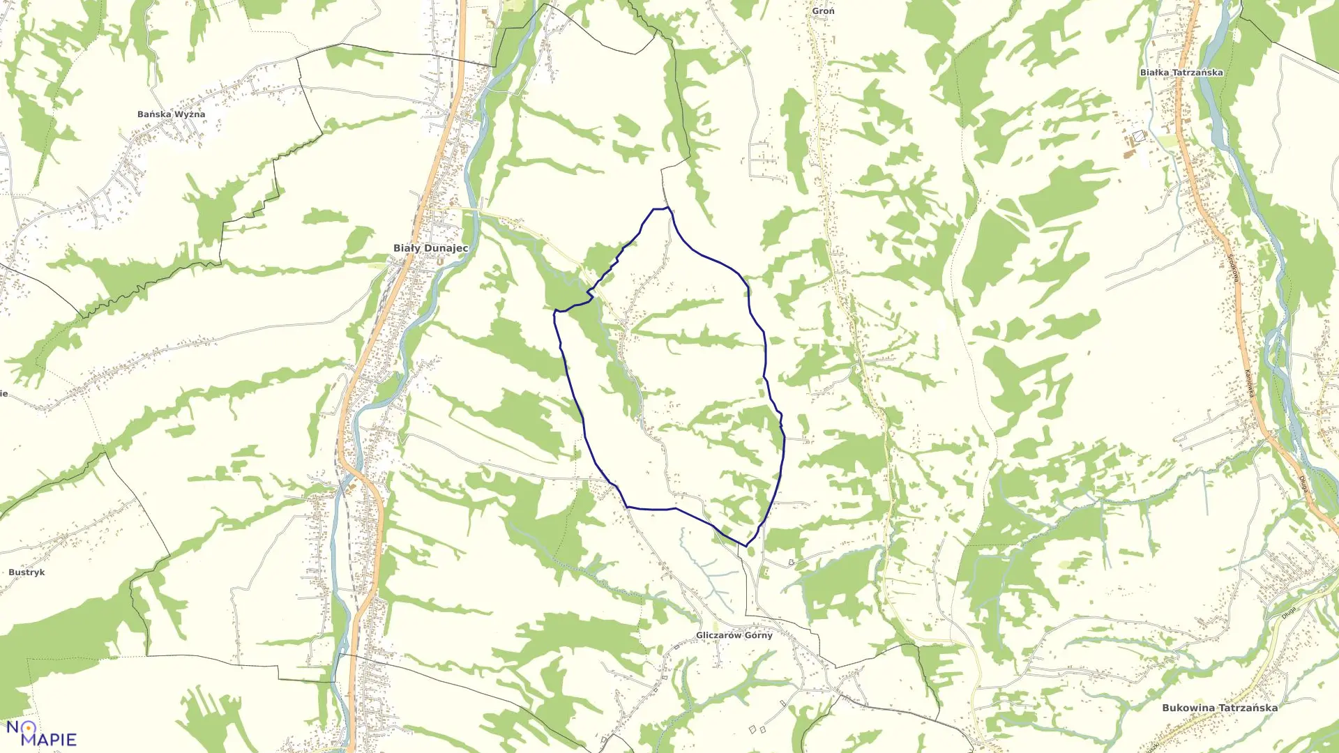 Mapa obrębu Gliczarów Dolny w gminie Biały Dunajec