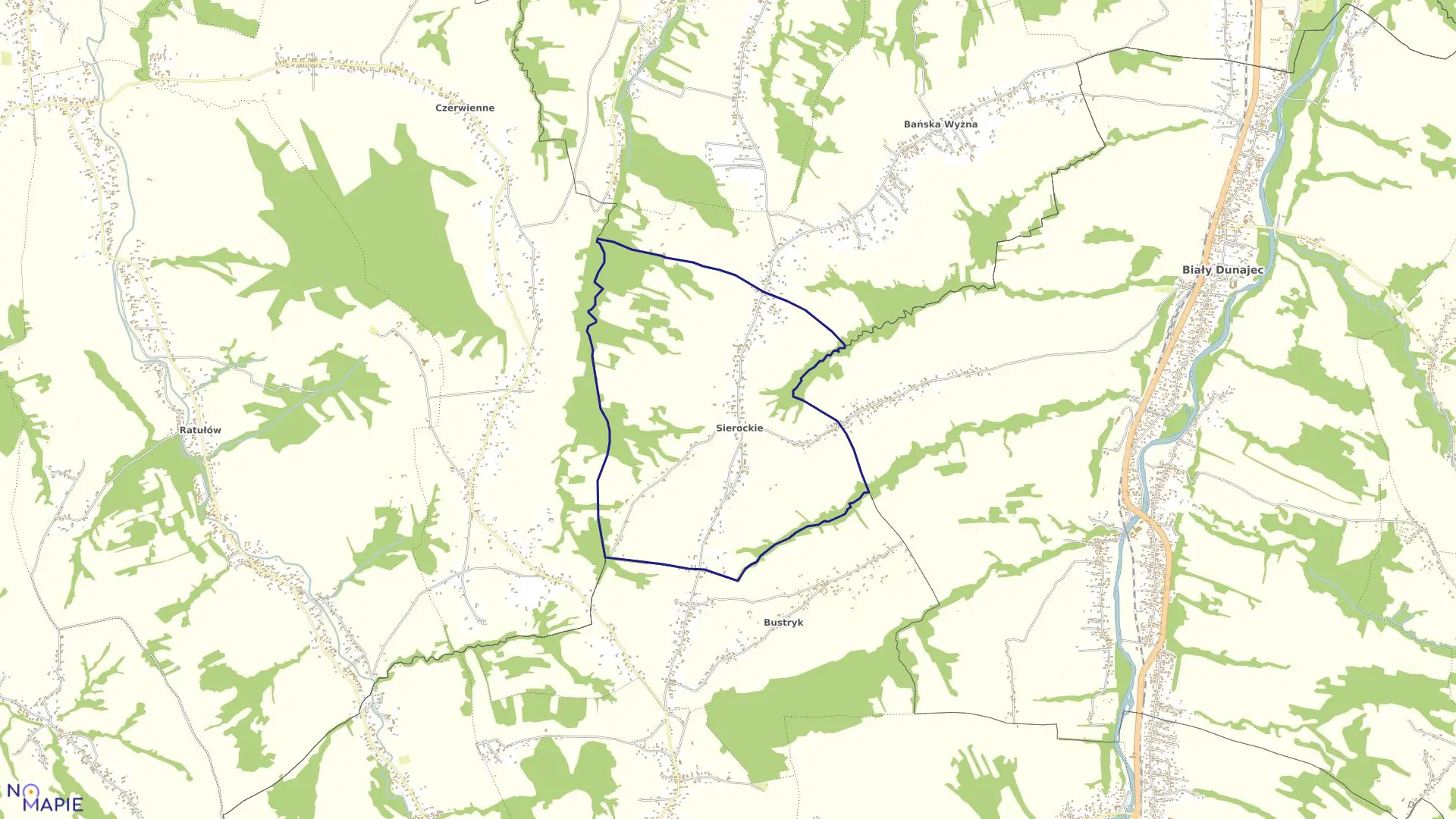 Mapa obrębu Sierockie w gminie Biały Dunajec